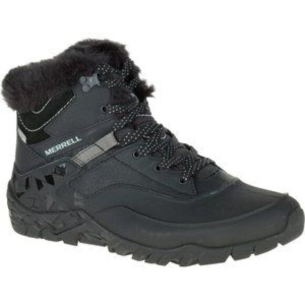 Merrell Women's Black Fur-Trim Waterproof Winter Boot